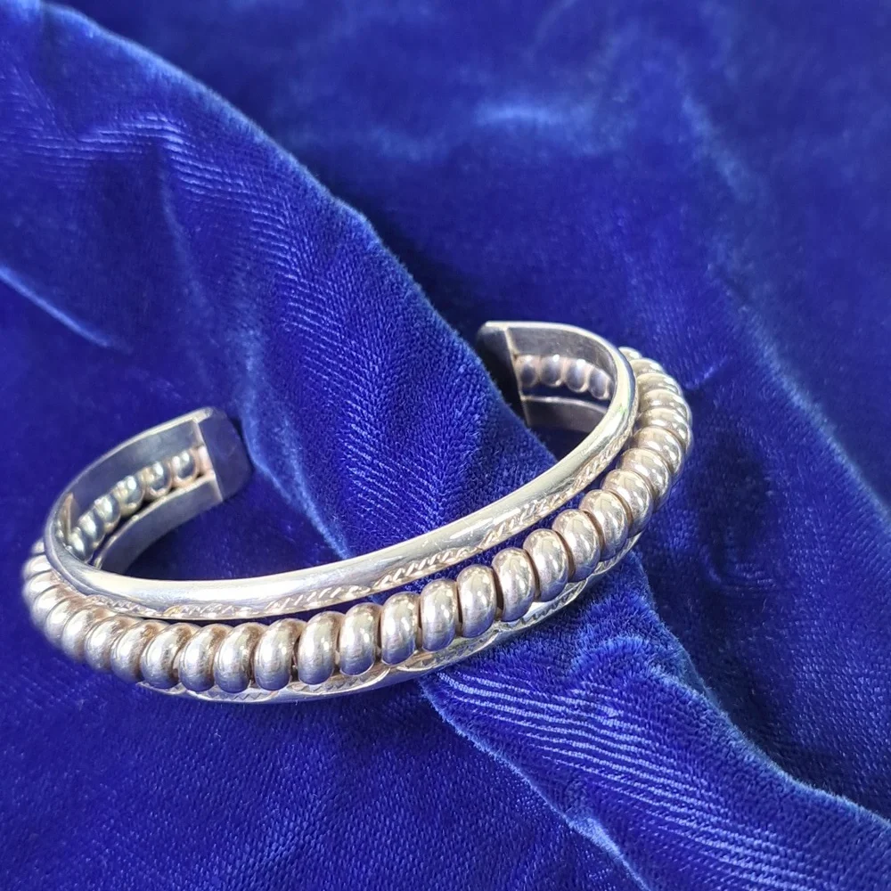 Sterling Silver Twisted Coil Cuff Bracelet Stamped Sterling - Picture 3 of 13